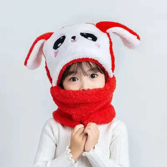 Kids’ Winter Beanie & Neck Warmer Set | Cute Cartoon Panda All-in-One Fleece Hat