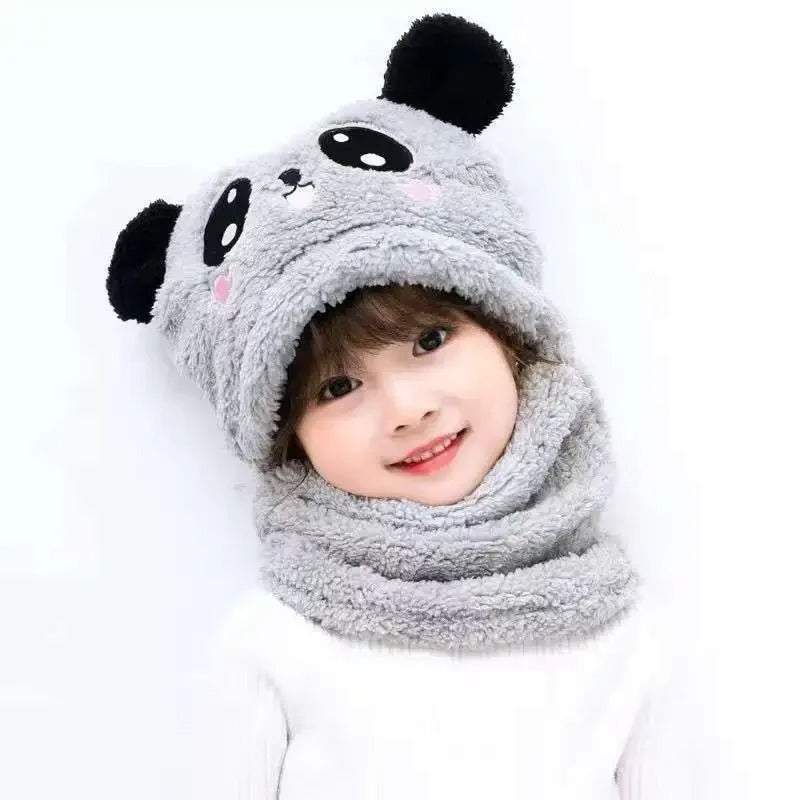 Kids’ Winter Beanie & Neck Warmer Set | Cute Cartoon Panda All-in-One Fleece Hat