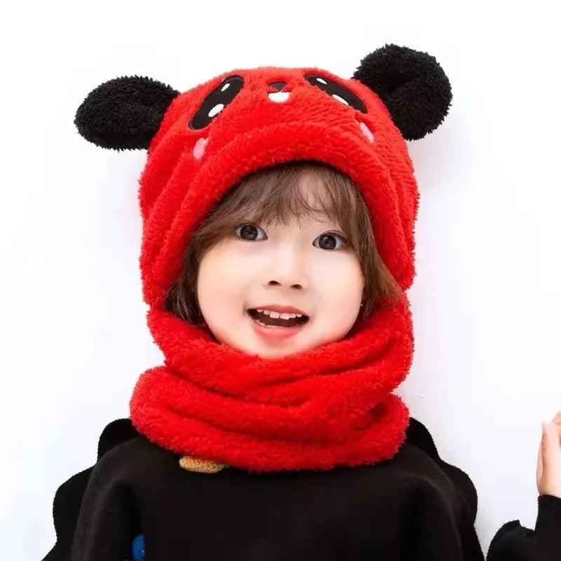 Kids’ Winter Beanie & Neck Warmer Set | Cute Cartoon Panda All-in-One Fleece Hat