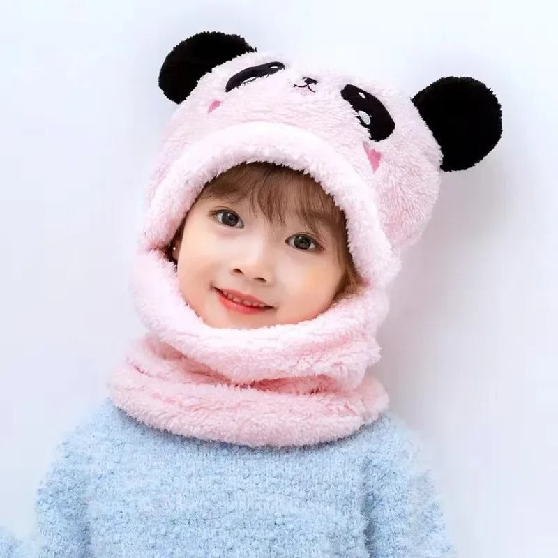 Kids’ Winter Beanie & Neck Warmer Set | Cute Cartoon Panda All-in-One Fleece Hat