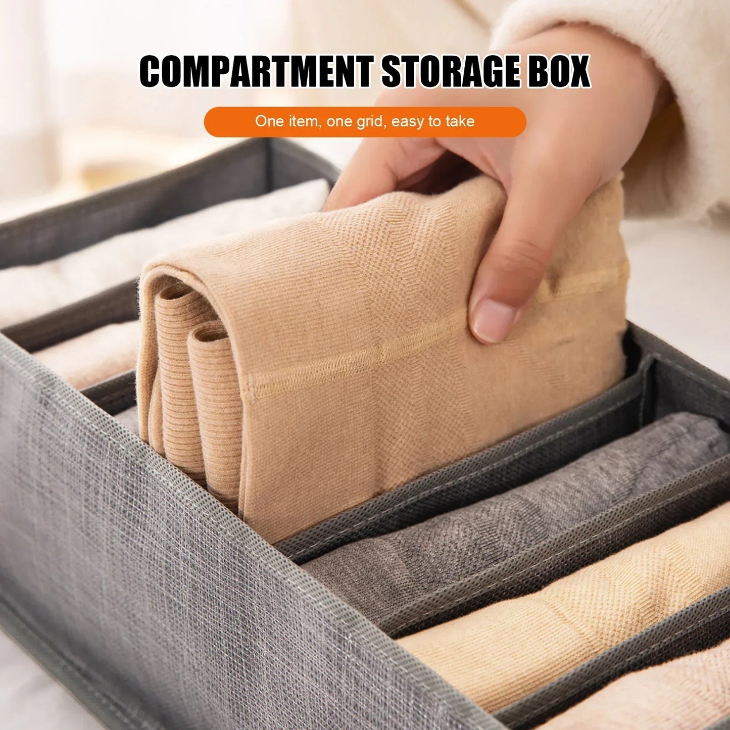 6-Grid Foldable Wardrobe Organizer | Washable Clothes Storage Box