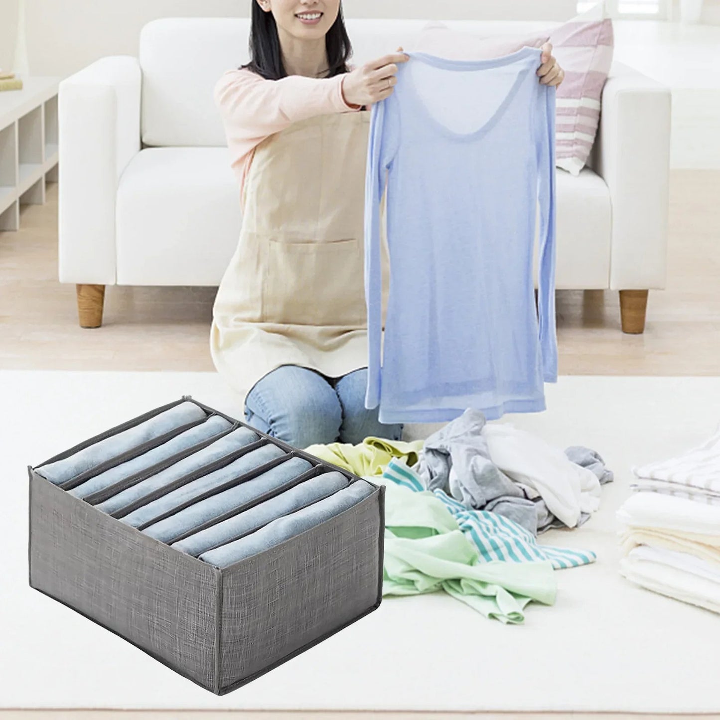 6-Grid Foldable Wardrobe Organizer | Washable Clothes Storage Box