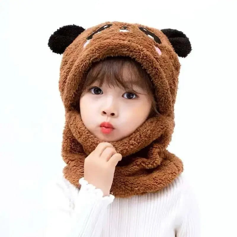 Kids’ Winter Beanie & Neck Warmer Set | Cute Cartoon Panda All-in-One Fleece Hat